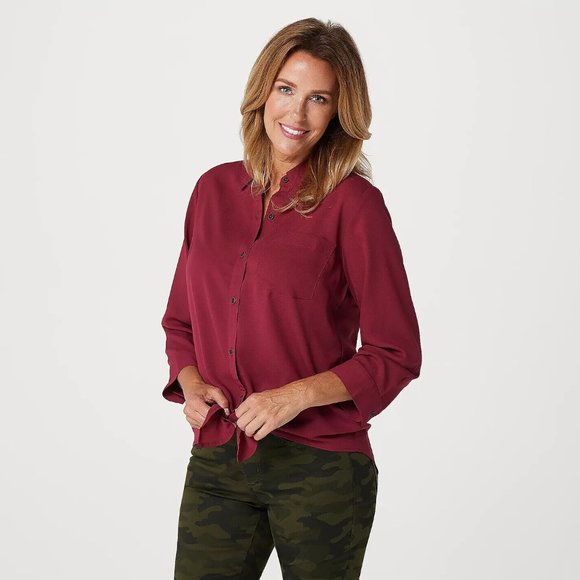 Isaac Mizrahi Tops - Belle by Kim Gravel Button & Tie Front Blouse